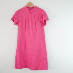 60s Vintage Dress‎ S Pink Boucle Textured Wool Tailored Classic Y2K SUBURBIA USA